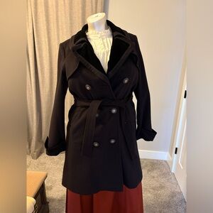 Steve Madden Black Double-Breasted Pea Coat with Tie Belt